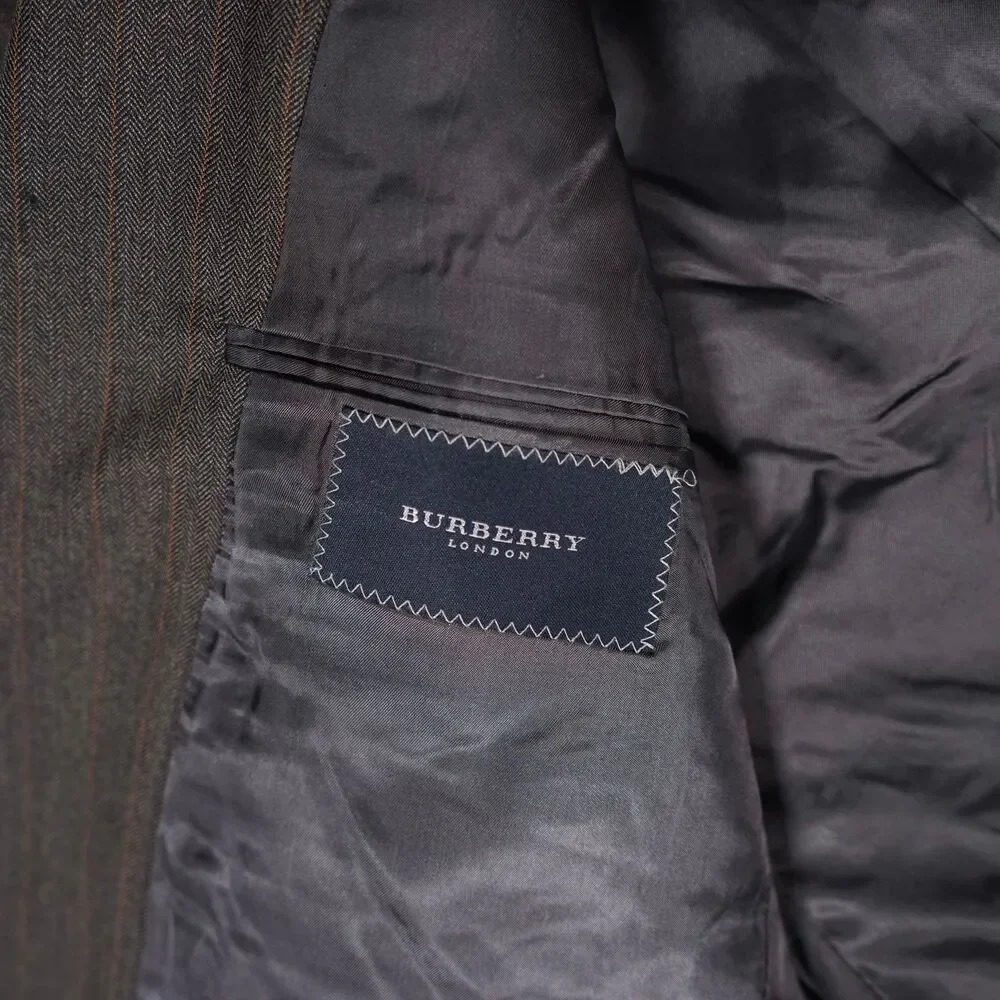 Burberry Brown Pinstripe Herringbone Blazer 44R  See Photos
